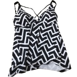 Black and white split Tankini swimsuit with flat Angle suspender