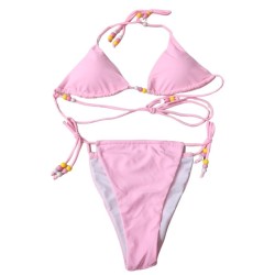 Bikini sexy solid color hanging neck strap women's swimsuit