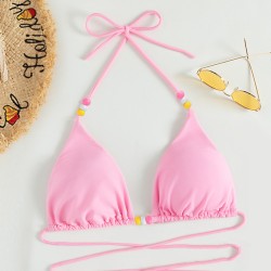 Bikini sexy solid color hanging neck strap women's swimsuit